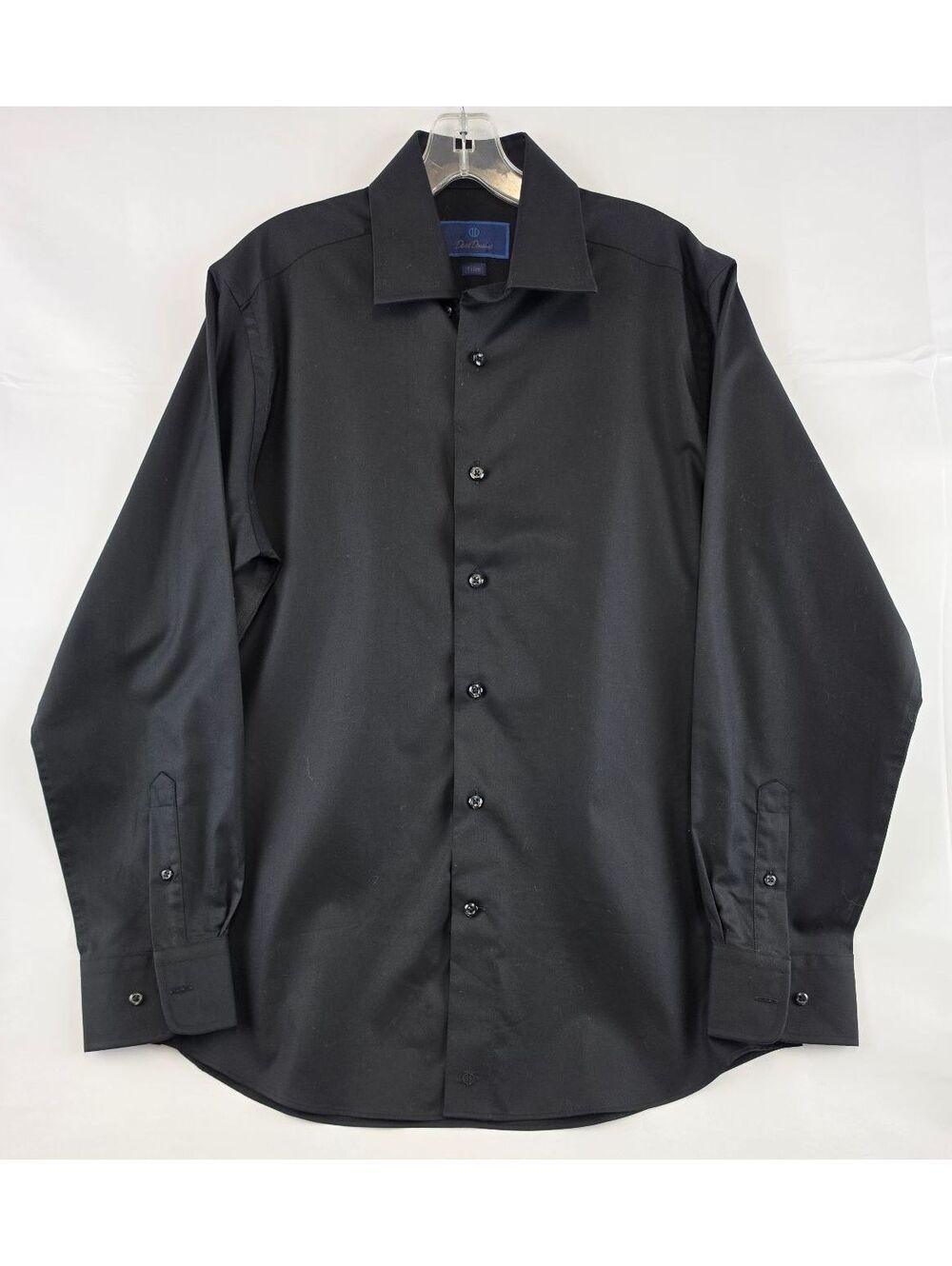 David Donahue Trim Fit Black Cotton Dress Shirt Size Medium 15 1/2 - 32/33